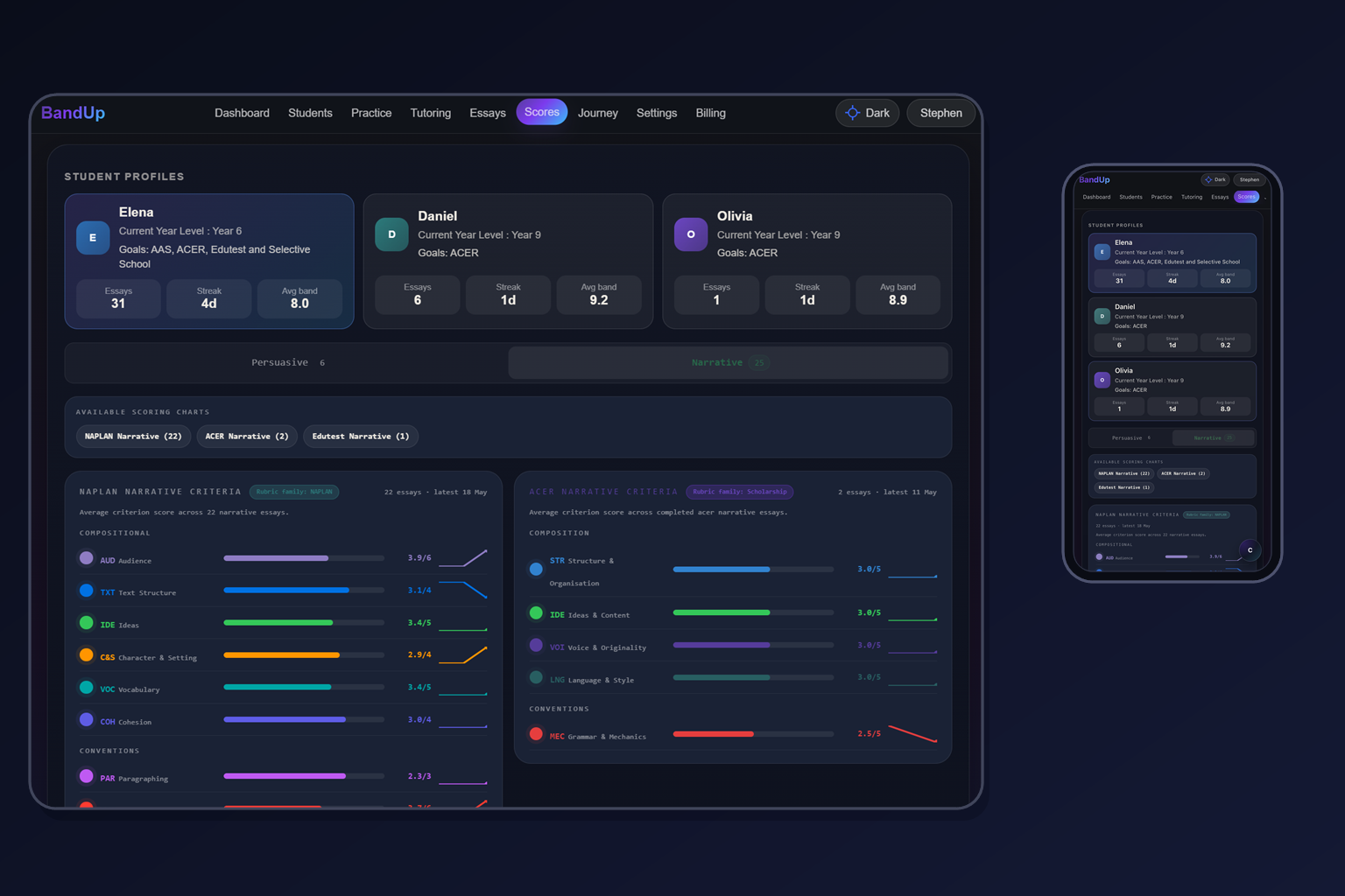 BandUp scoring dashboard preview