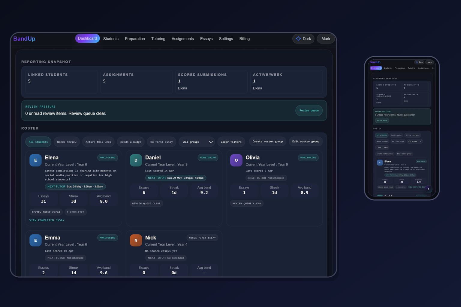 BandUp educators dashboard preview